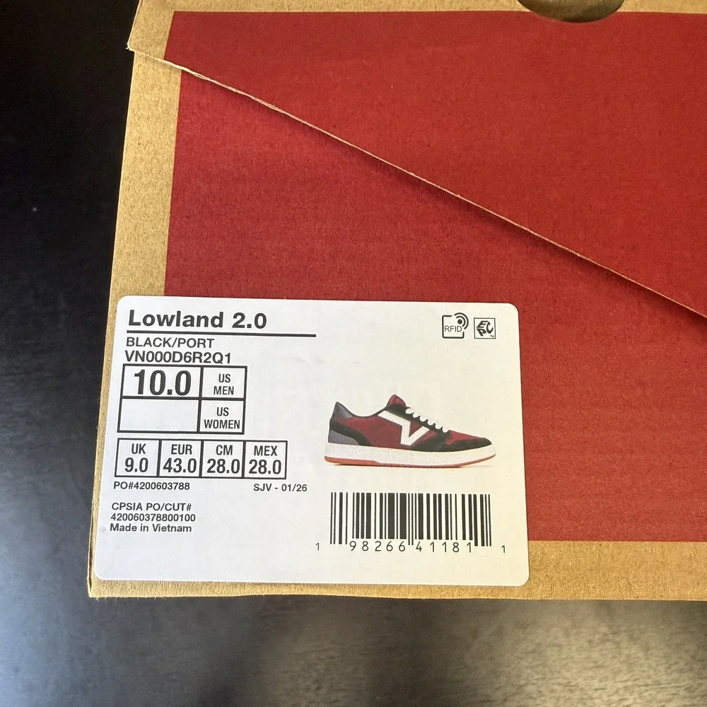 Vans Lowland 2.0 Skate Sneakers Shoes Red Black Men's Size 10 - VN000D6R2Q1
